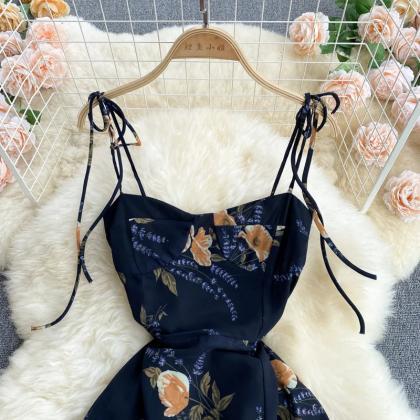 Summer Fashion Floral Print Spaghetti Strap Backless Dress