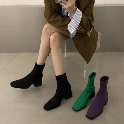 Microfiber Block Heel Boots