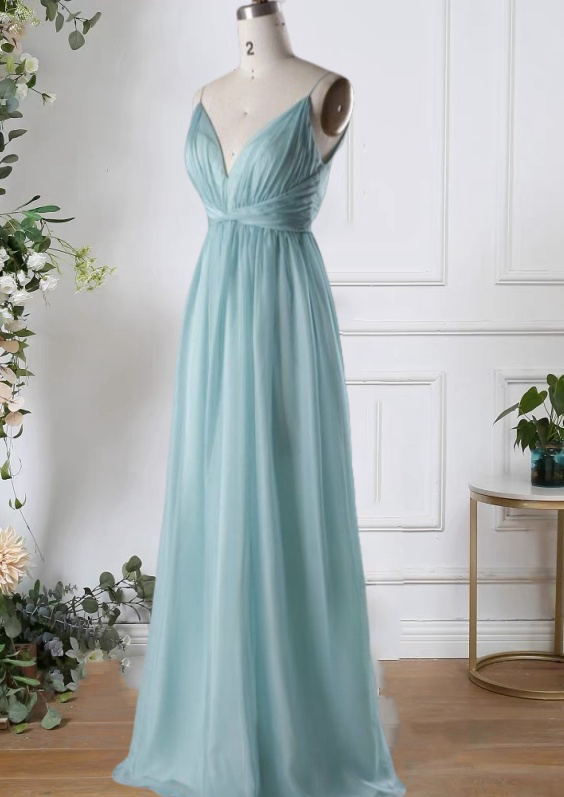 V Neck Pleated Chiffon Bridesmaid Dresses Long For Women 2025 Dusty Sage A  Line Flowy Formal Wedding on Luulla