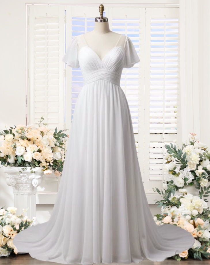 Chiffon Beach Wedding Dresses For Bride 2025 Pleated V Neck Pleated Court  Train Bridal Dresses White on Luulla