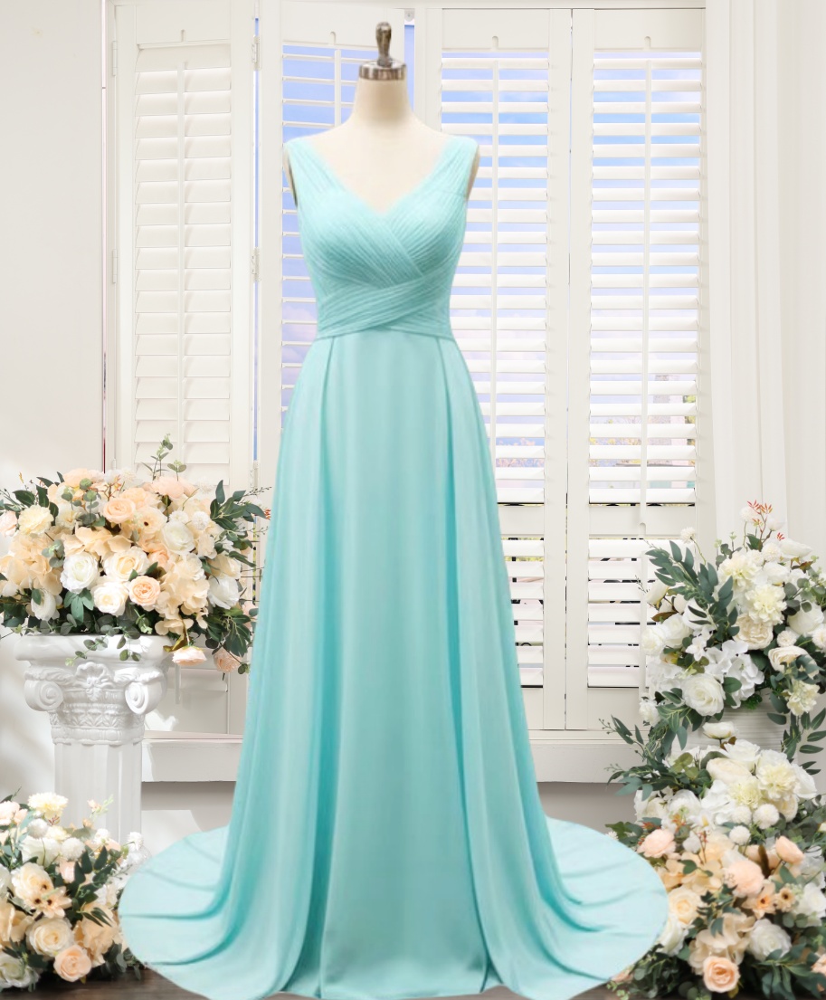 blue dress for baby girl Aqua Blue Chiffon Cutout Back Appliques Long Bridesmaid Dress – Modsele