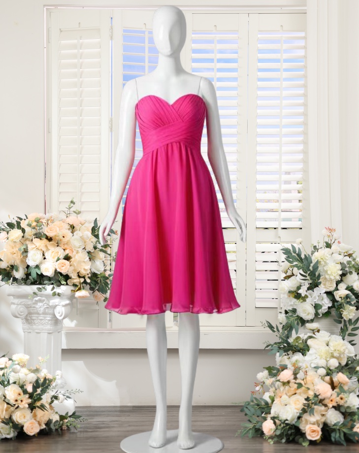 Pink Chiffon Bridesmaid Dresses Short for Women 2025 Sweetheart Neckline Pleated A Line Empire Waist Maid of Honor Dresses Simple Mini Party