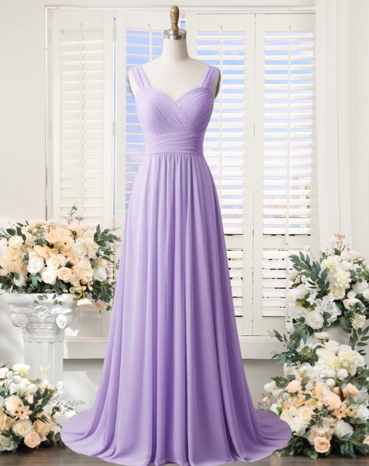 Chiffon Lilac Bridesmaid Dresses Long For Women 2025 A Line Ruched Sweetheart Neck Formal Evening Gowns Spaghetti Straps Dusty Purple Wedding