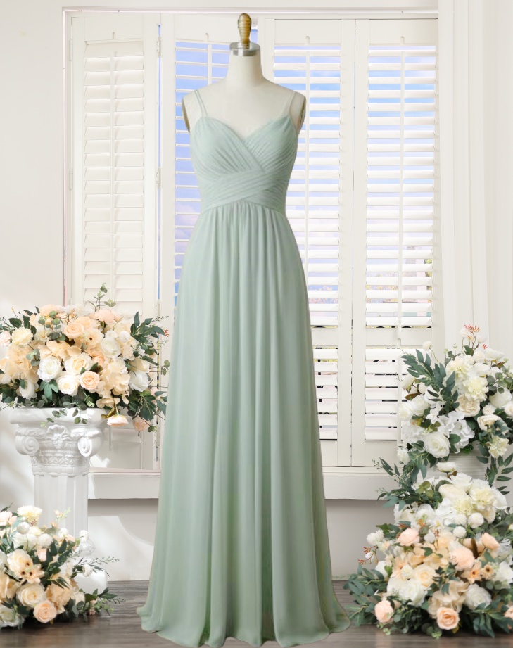 Sage Green Chiffon Bridesmaid Dresses Long For Women 2025 A Line Empire Waist Ruched Maid Of Honor Dresses Ruched Wedding Guest Party Gowns Sage