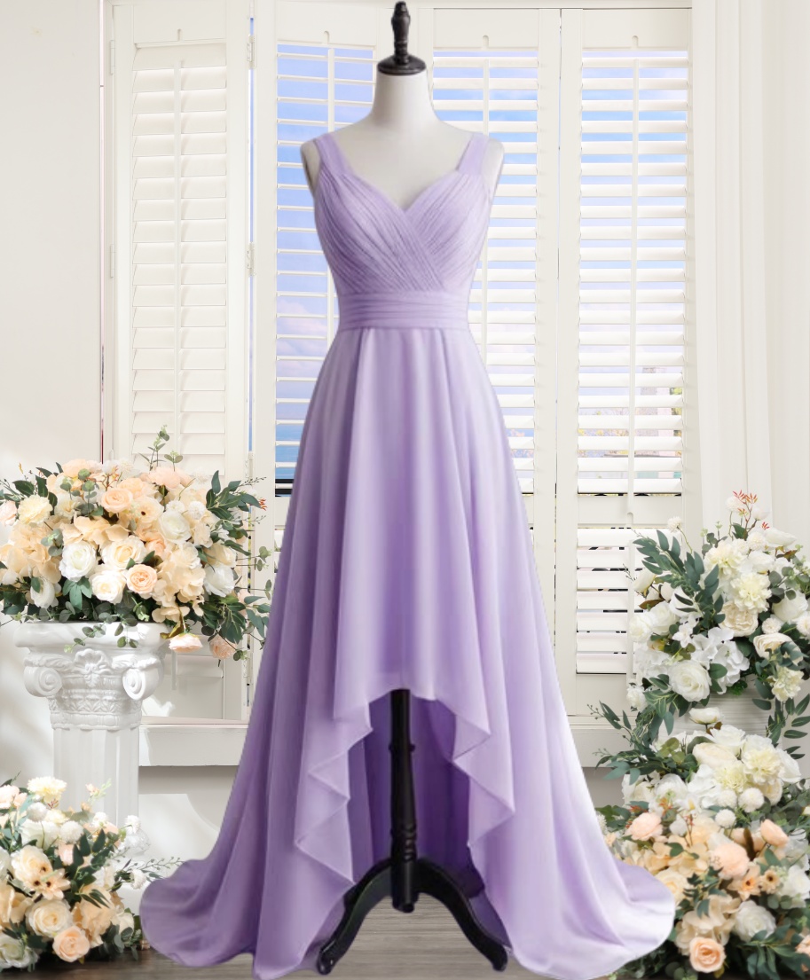 chinese dress ladies Zapaka Women Lilac Chiffon Ruffled Bridesmaid Dress A-Line Wedding Guest Dress, Chiffon Color / US8 main image 1
