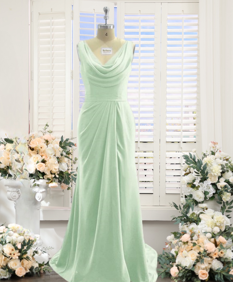 green emerald velvet dress BABARONI Halter Chiffon Maxi Dress of Bridesmaid Mint Green, Mint Green / US0 main image 1
