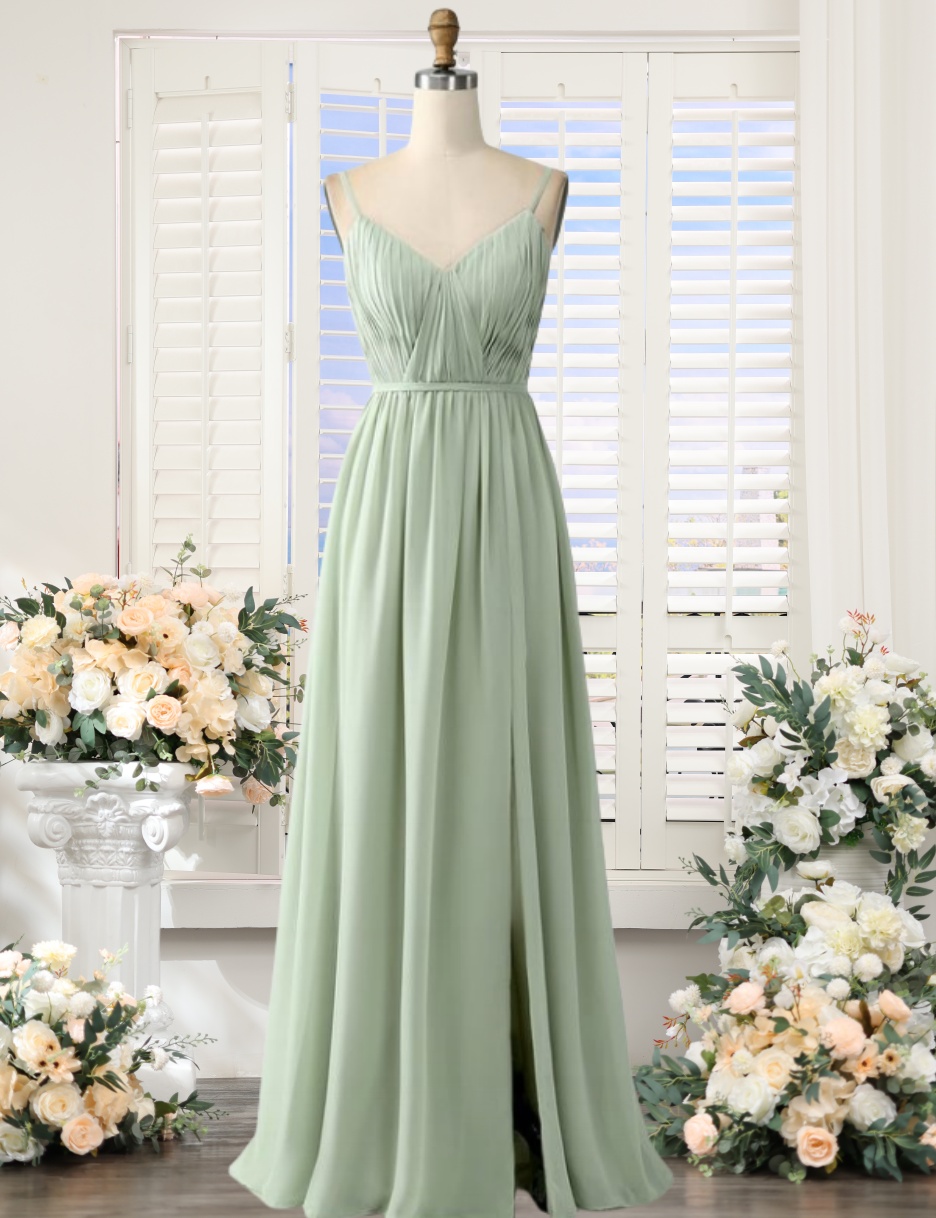 Sage Green V Neck Chiffon Bridesmaid Dresses Long For Women 2025