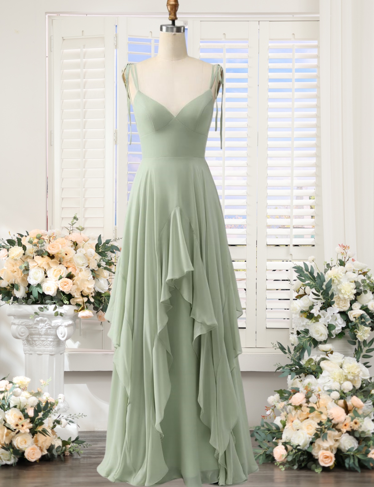 slim fit dress slacks Sage Ruched Halter Keyhole Back Charmeuse Mermaid Bridesmaid Dress main image 0