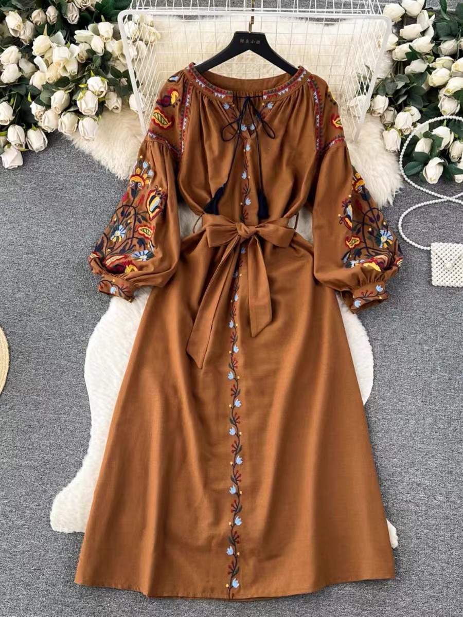 chinese dress ladies Dress Women Spring Autumn Fall Long Sleeve V Neck Slim A Line Dresses   Original Brand