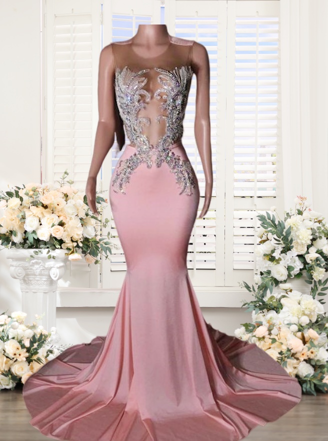 Mermaid Satin Pink Prom Dresses Long For Women 2025 Crew Neckline Beading  Sequins Formal Evening Gow on Luulla