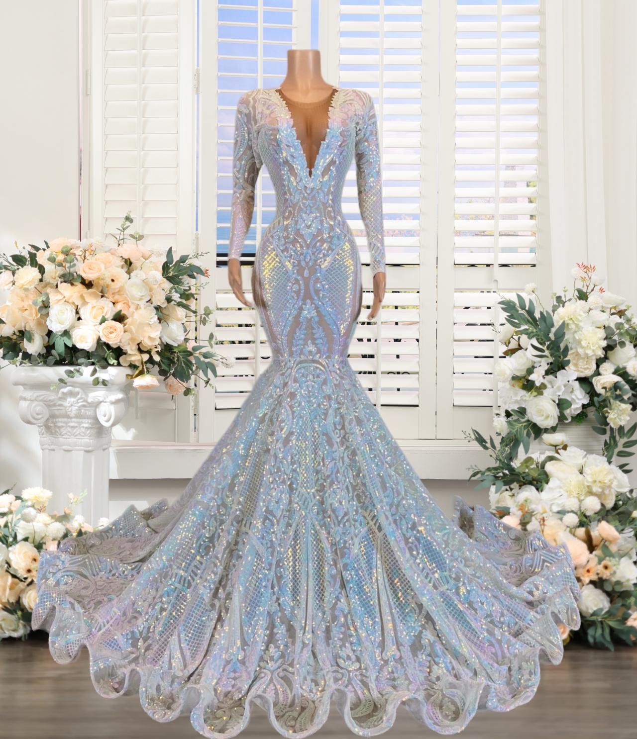 slim fit dress slacks Fitted Sequin Long Sleeve Slit Gown by Ladivine B8422 main image 1