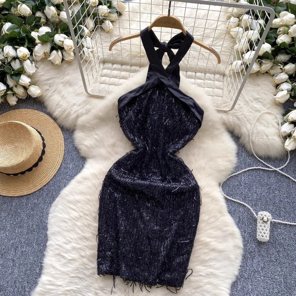 open lace back dress Beverie Pearl Halter Maxi Dress Black main image 0