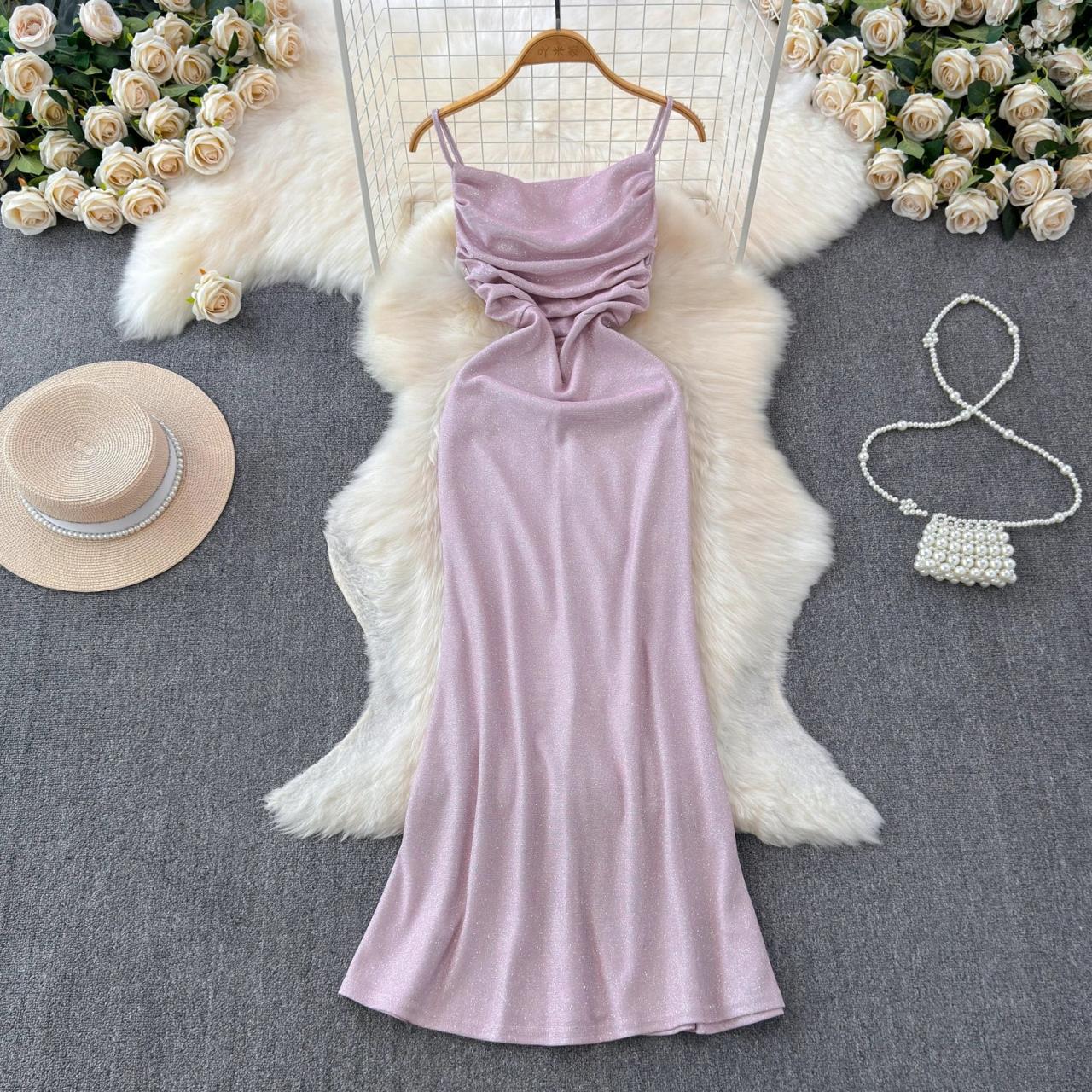 pink glitter slip dress Elegant Pink Glitter Satin Slip Dress on Luulla