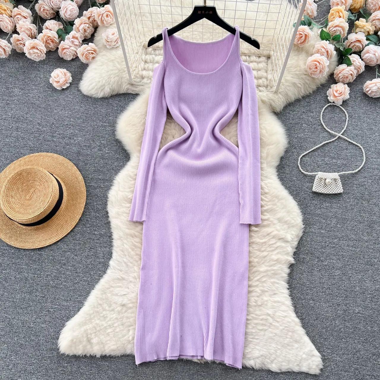 slim fit dress slacks Shoppinggo Tight Dress Mini Length Knit Dress Slim Fit V-Neck Ribbed Women's Long Sleeve Stretch Black Slimming Autumn Winter Sweater Sexy Neckline Da main image 0