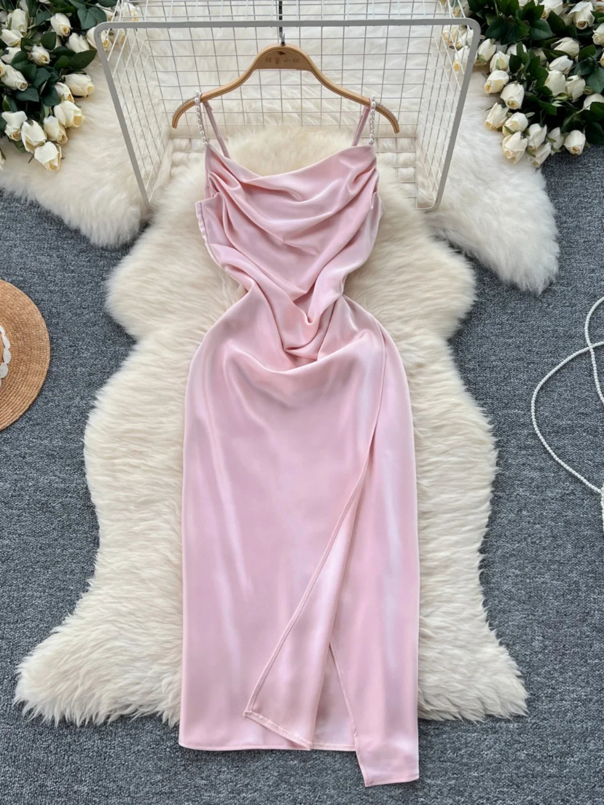 elegant light pink dresses Elegant Light Pink Wedding Guest Dress Strapless Sheath Chiffon Evenin –  EvaFashionDress main image 1