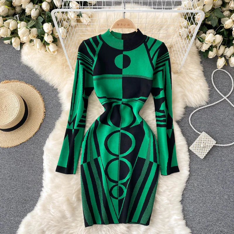 green long sleeve bodycon dress Women's 2025 Fall Long Sleeve Bodycon Dress Mock Neck Wedding Guest Co –  Divahotcouture main image 0