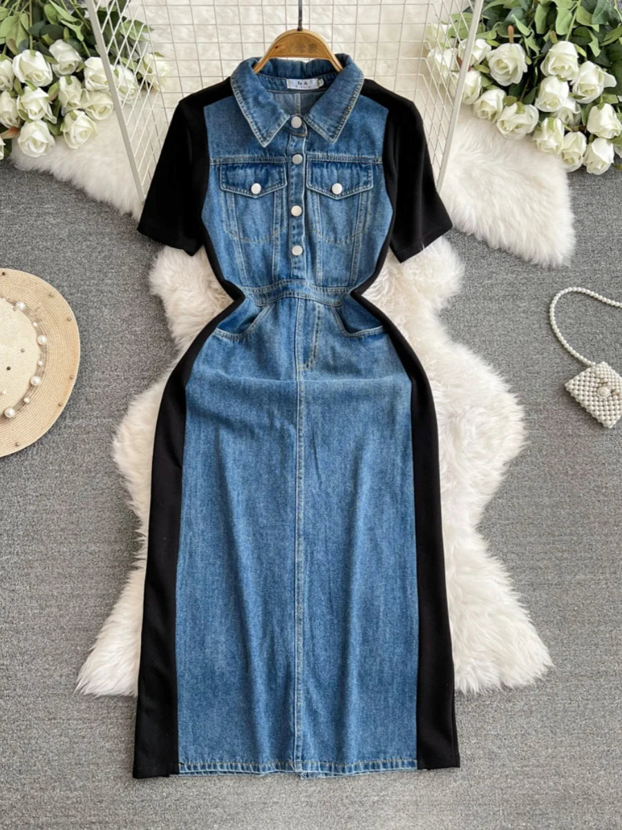 denim panel dress Shirt With Contrast Black Panels Disco Bride Outfit - YES 2025 Denim outfits water retention Skirt /Train Type:Convertible Mermaid-to-Mini without Detachable Train