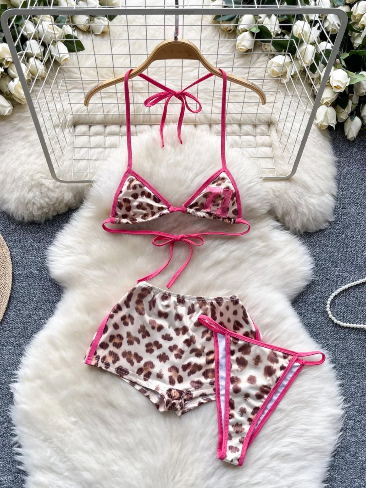 Leopard Print Three-piece Bikini Set on Luulla
