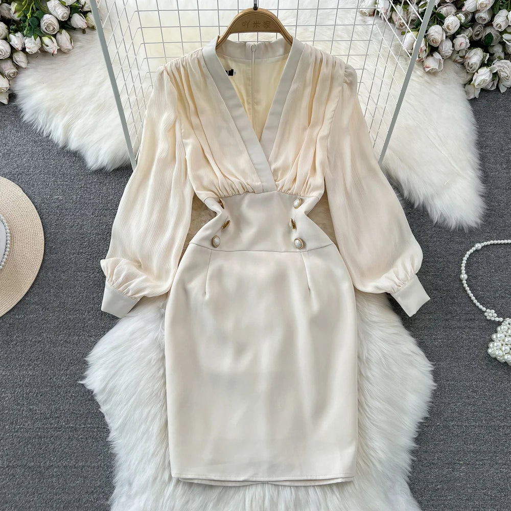 open lace back dress Cream Floral Chiffon Long Sleeve Pleated Midi Dress main image 1