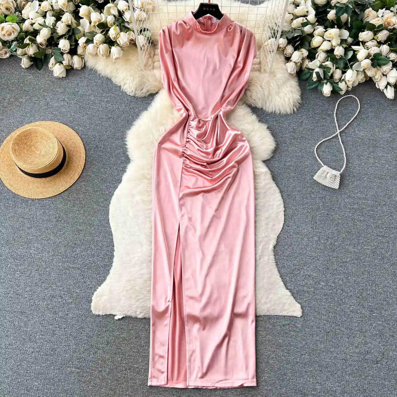 chinese dress ladies Blaise Pink Satin Maxi Dress - US 0