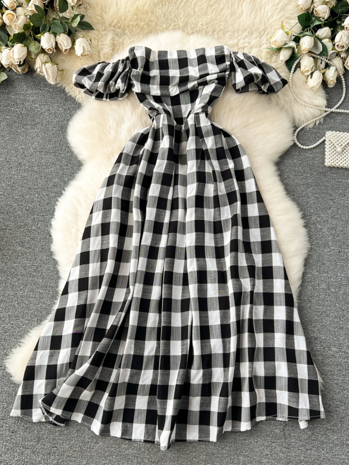 Black and white checkered maxi dress clearance