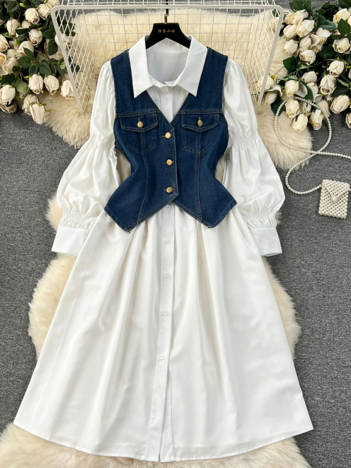 white christmas dresses Savannah Medium Wash V Neck Sleeveless Denim Mini Dress S / Medium Wash main image 1
