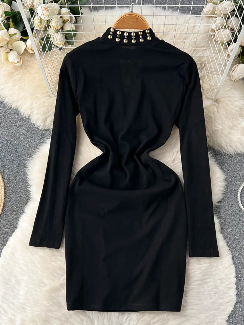 black bodycon dress with gold studs Black Studded Bodycon Dress With Gold Accents E on Luulla