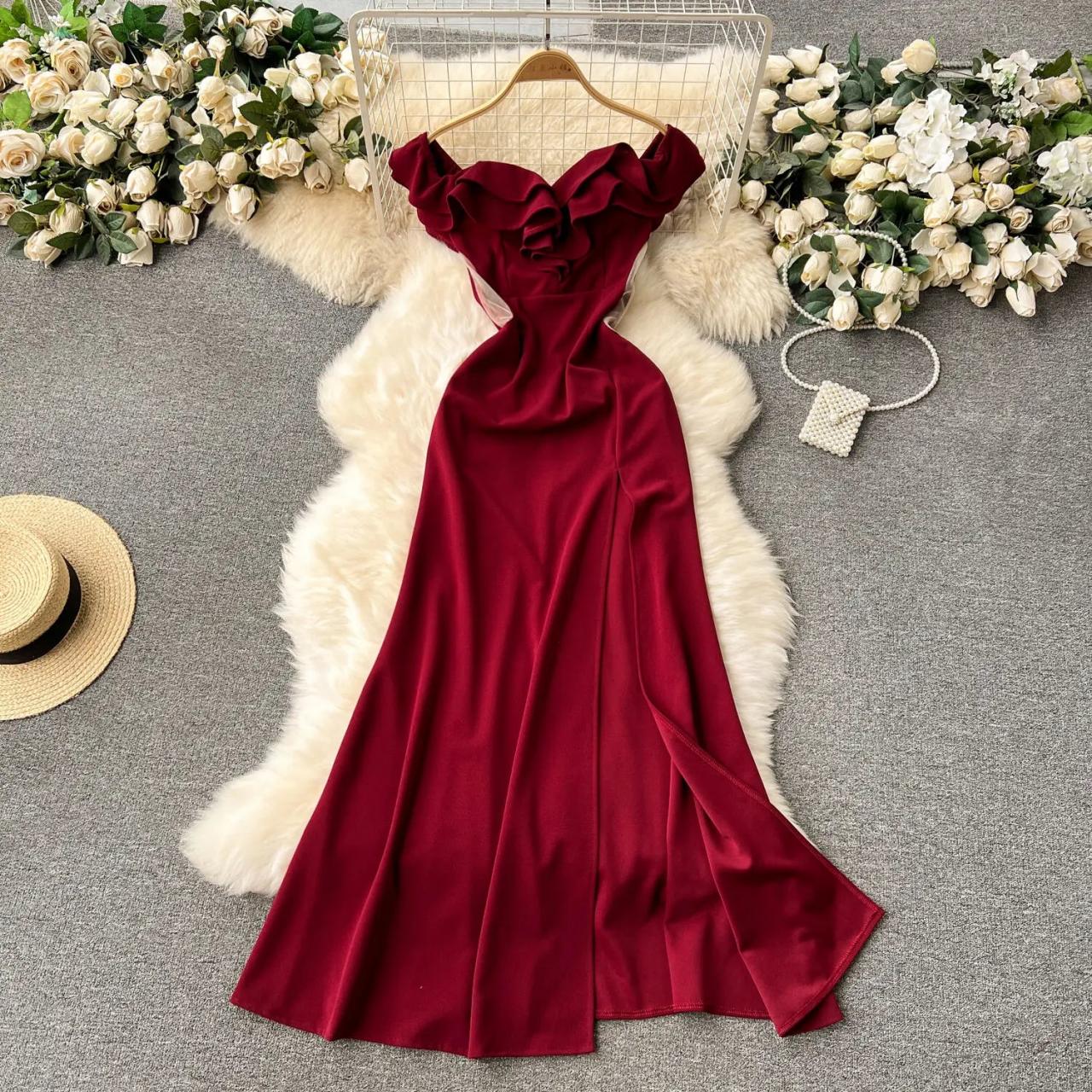 black mini dress with gold Strap Maroon Long Beaded Prom Dress with Split and Gold Lace PG871 US12 / Pink main image 0