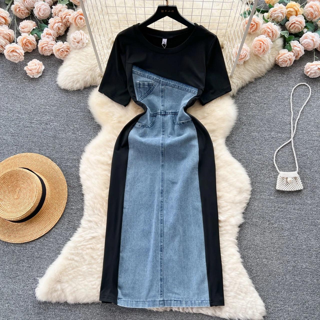 white christmas dresses Lily of Valley Midi Length Two-Tone Dress Short Sleeve Shirt Elegant Smart Casual for Invitations Office Casual main image 1