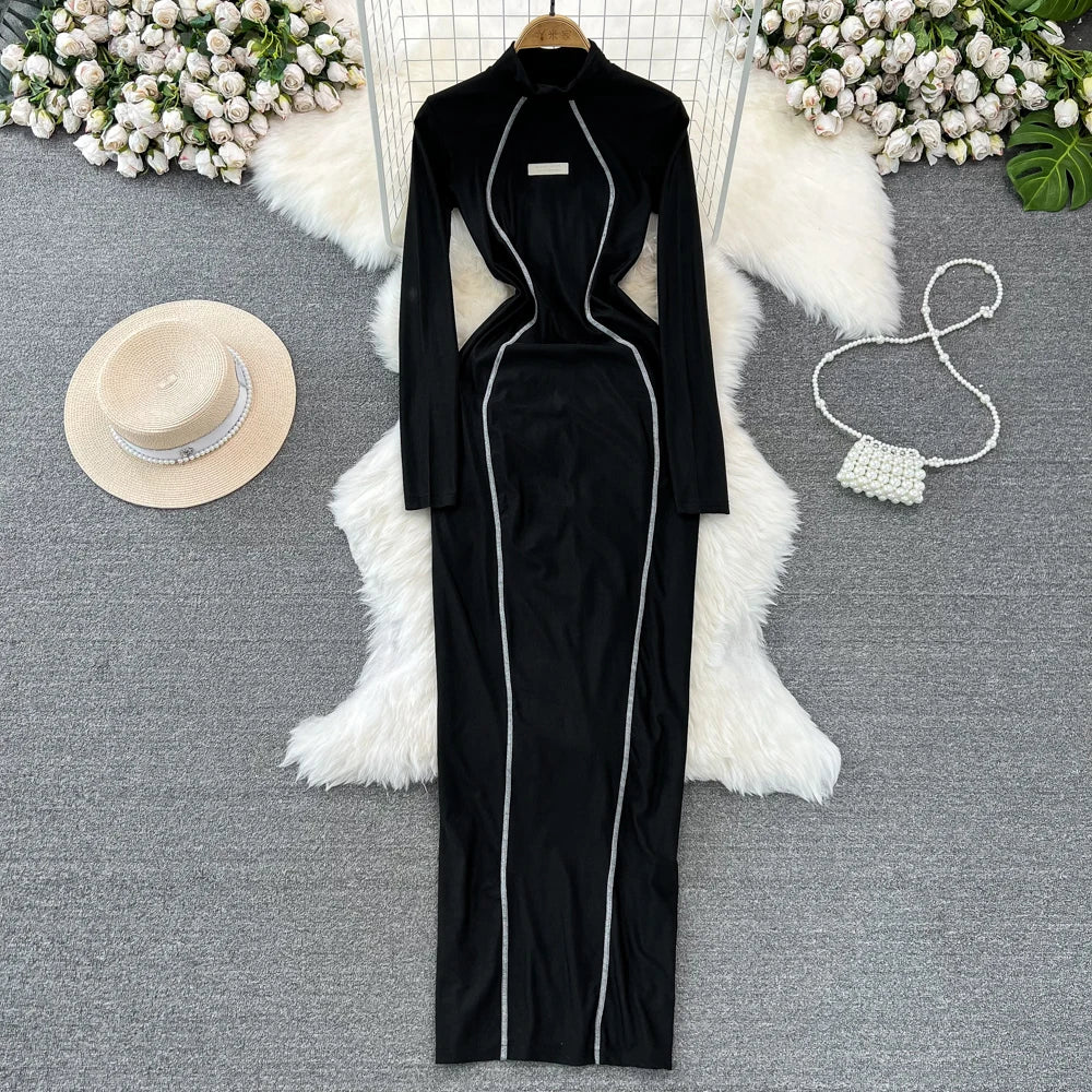 slim fit dress slacks Black Matte Crepe Designer Cutout Ankle Length Slit Prom Dress main image 0