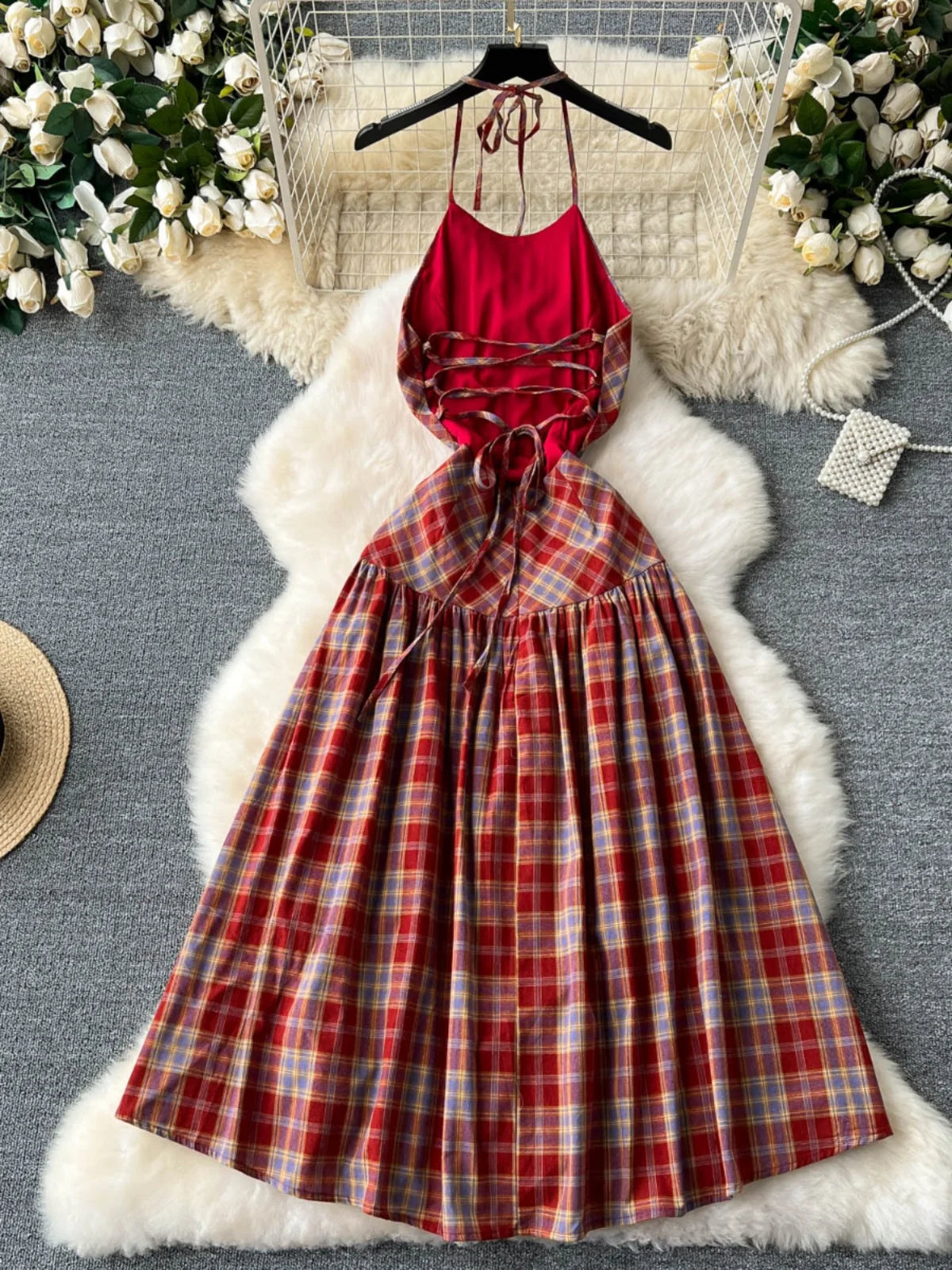 fall plaid maxi dress Plaid Puff Sleeve Maxi Dress