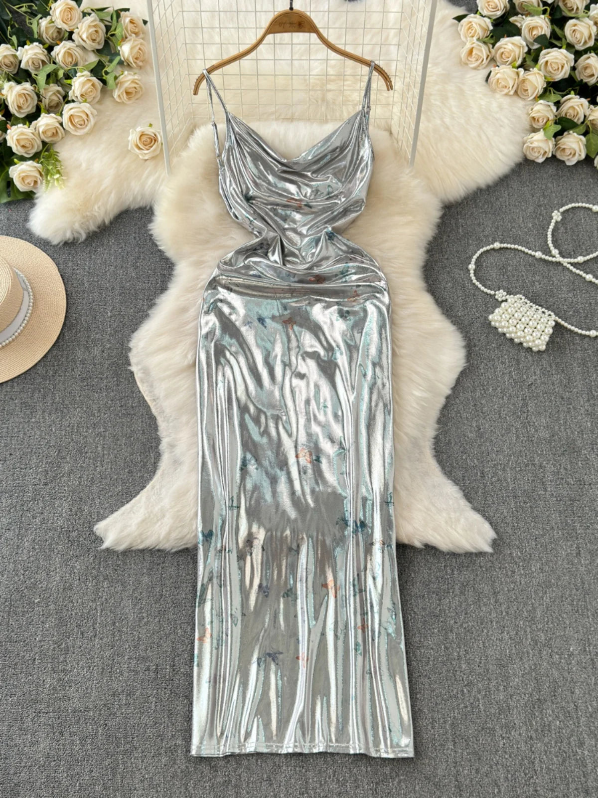 sachin and babi light blue dress Elegant Silver Satin Sleeveless Party Dress