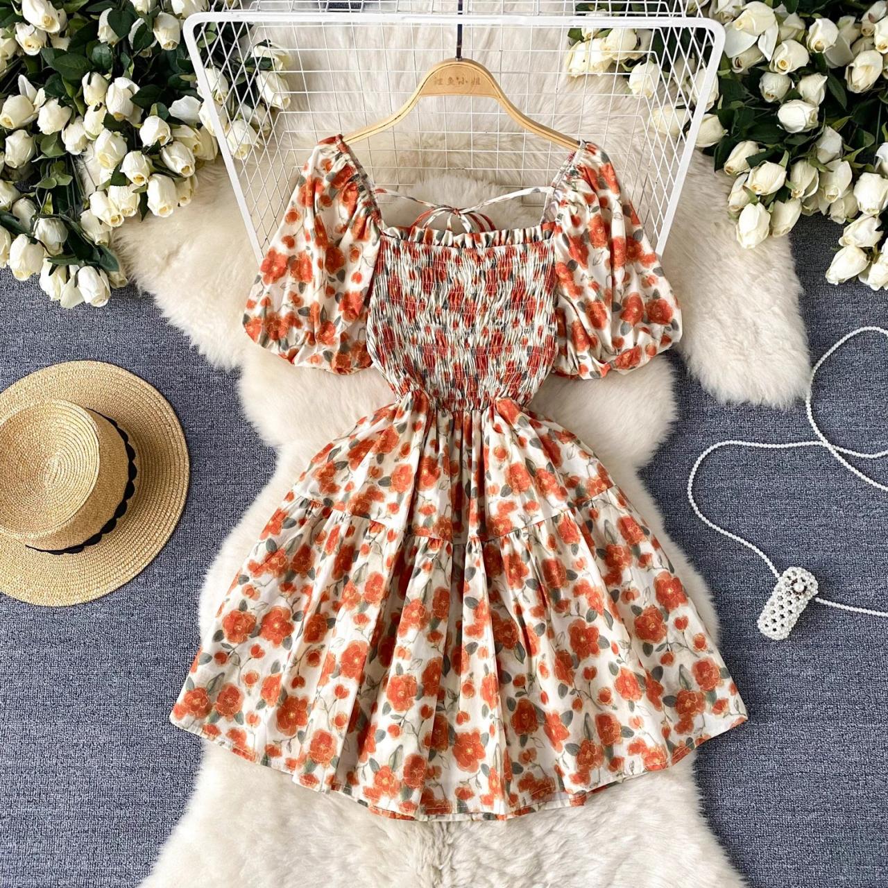 floral smocked off the shoulder dress Off-Shoulder Floral Cotton Dress with Smocked Back