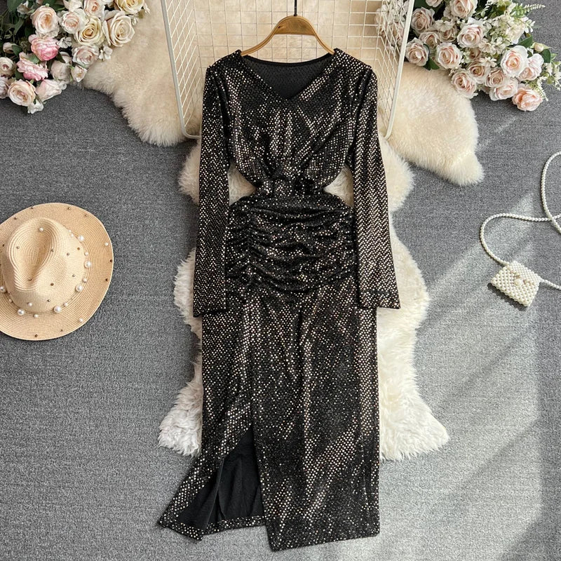 slim fit dress slacks Long Sleeve Formal Midi Dress Long Sleeves & Midi Length Mac Duggal 59 –  The Dress Outlet main image 1