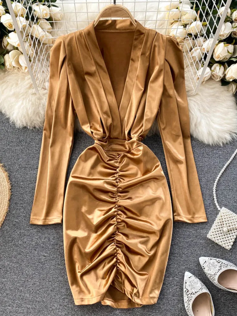 green emerald velvet dress Gold Ruched Metallic Maxi Dress main image 0