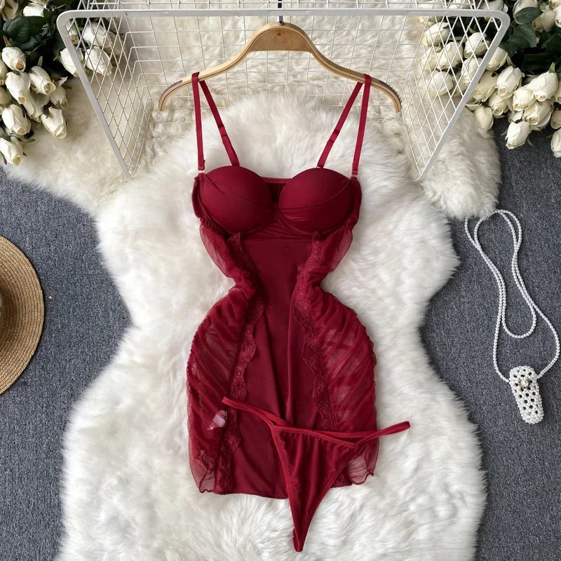 Elegant Burgundy Lace Lingerie Set For Women on Luulla