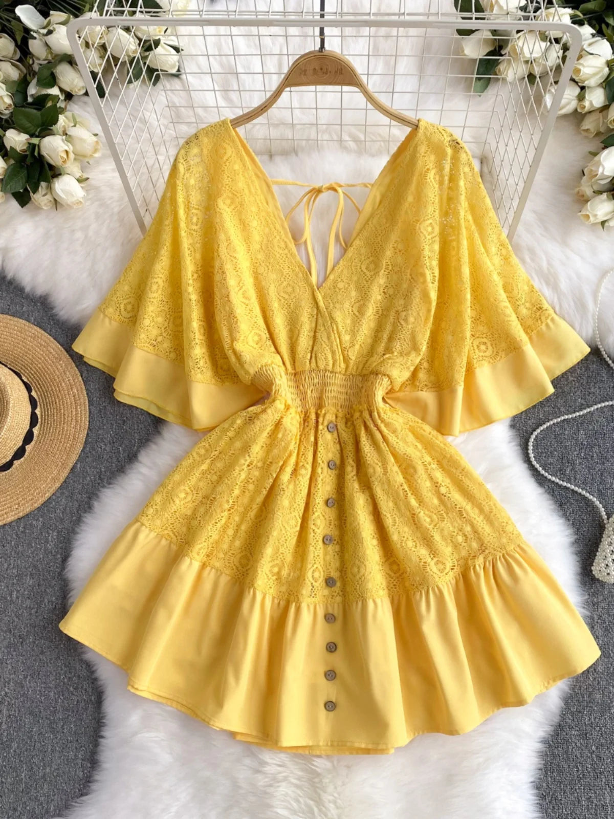 Yellow lace summer dress outlet