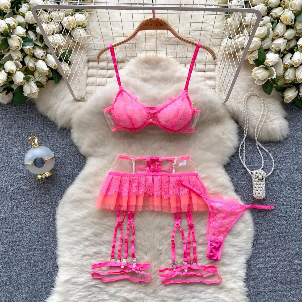 sexy lingerie accessories 4-Piece Lace Babydoll Set main image 1