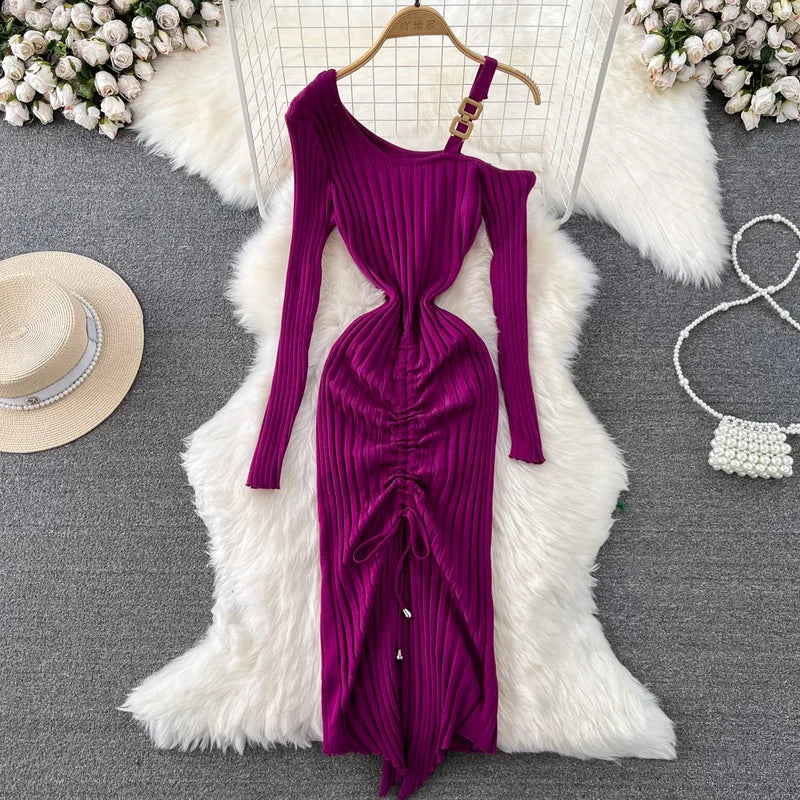 red asymmetrical bodycon dress Kylie Red Bodycon Dress Midi Length Fitted Dress Christmas Party Dress –  Runway Goddess main image 1