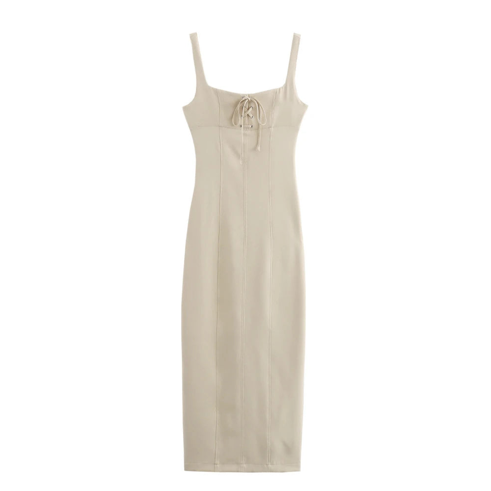 Elegant Beige Sleeveless Long Dress For Women on Luulla
