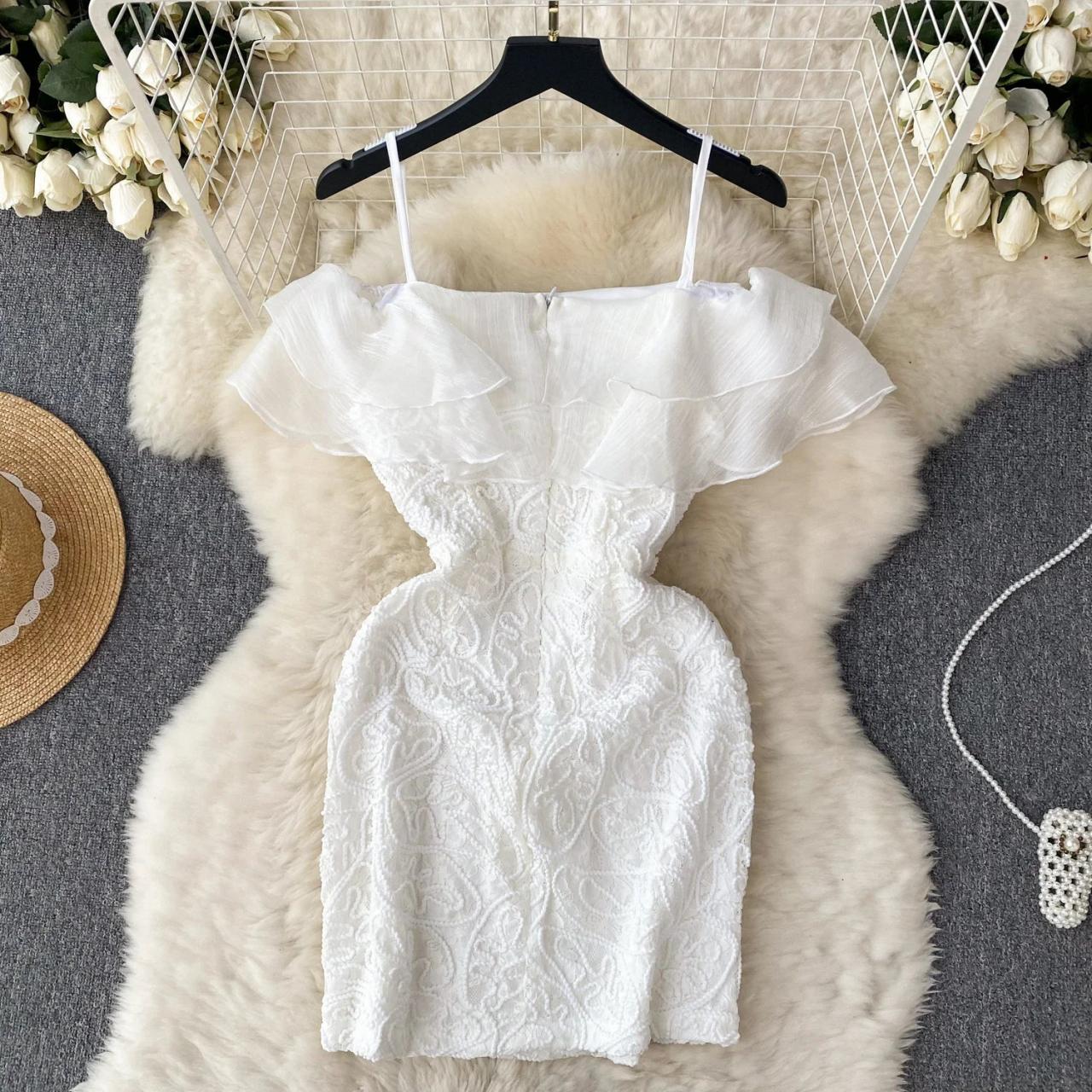 Elegant White Off-shoulder Lace Summer Dress