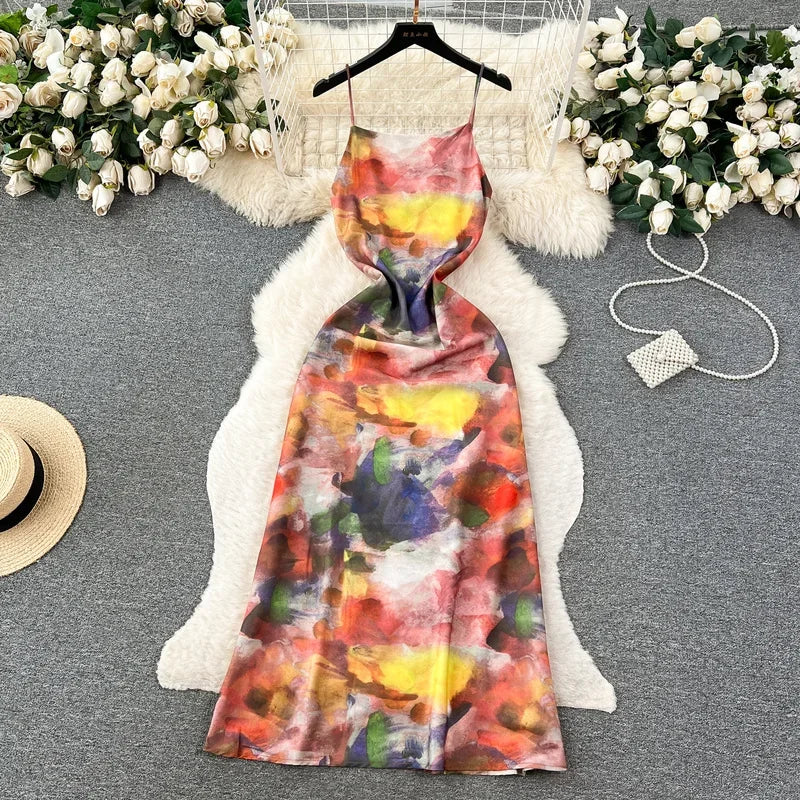 watercolor satin dress MISSGUIDED Watercolor Print Satin Mini Dress With Ruffle Details And Bell  SleevesMISSGUIDED