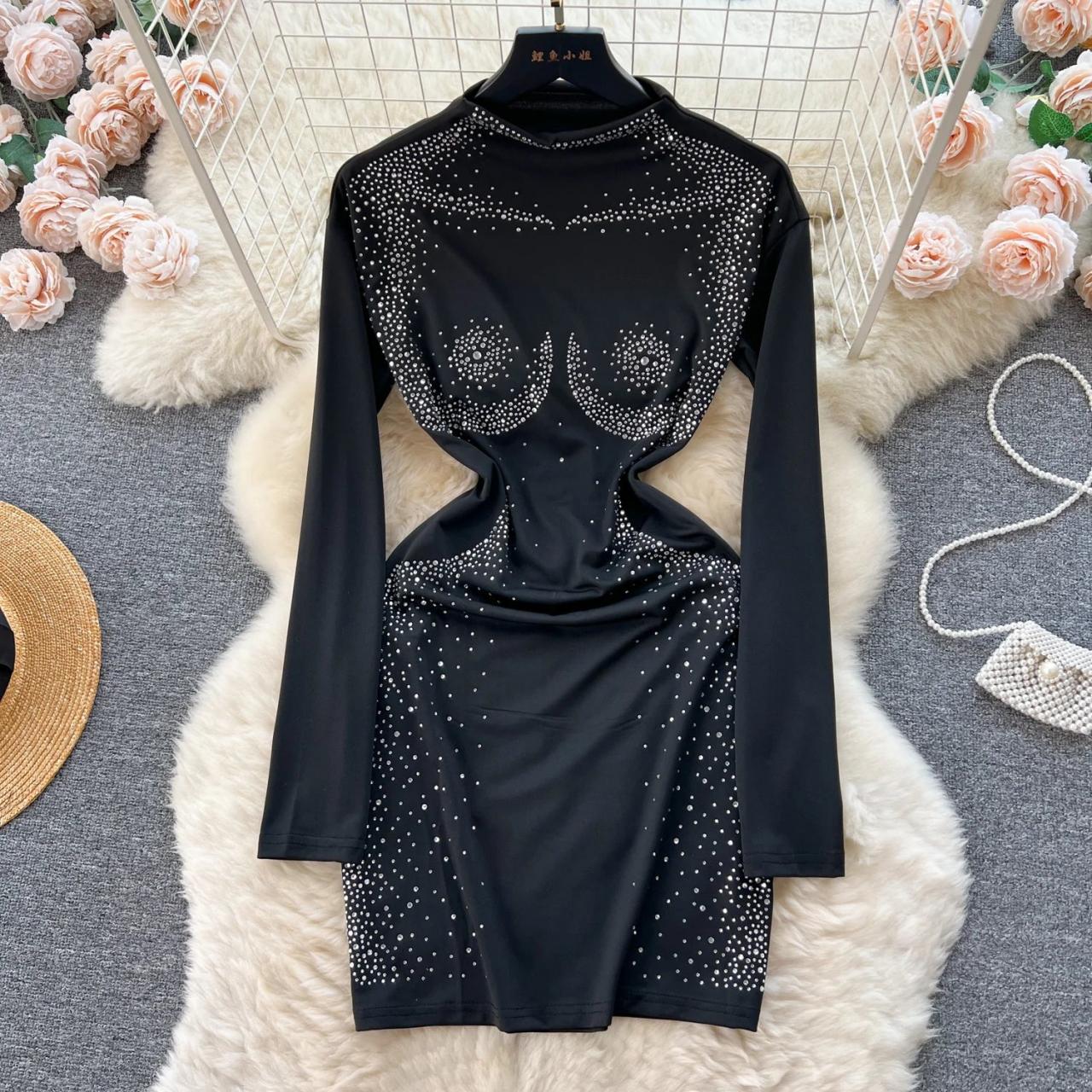 jeweled bodycon dress Rhinestone Velvet Mesh Bodycon Dress – Glam Evening Formal Wear main image 0