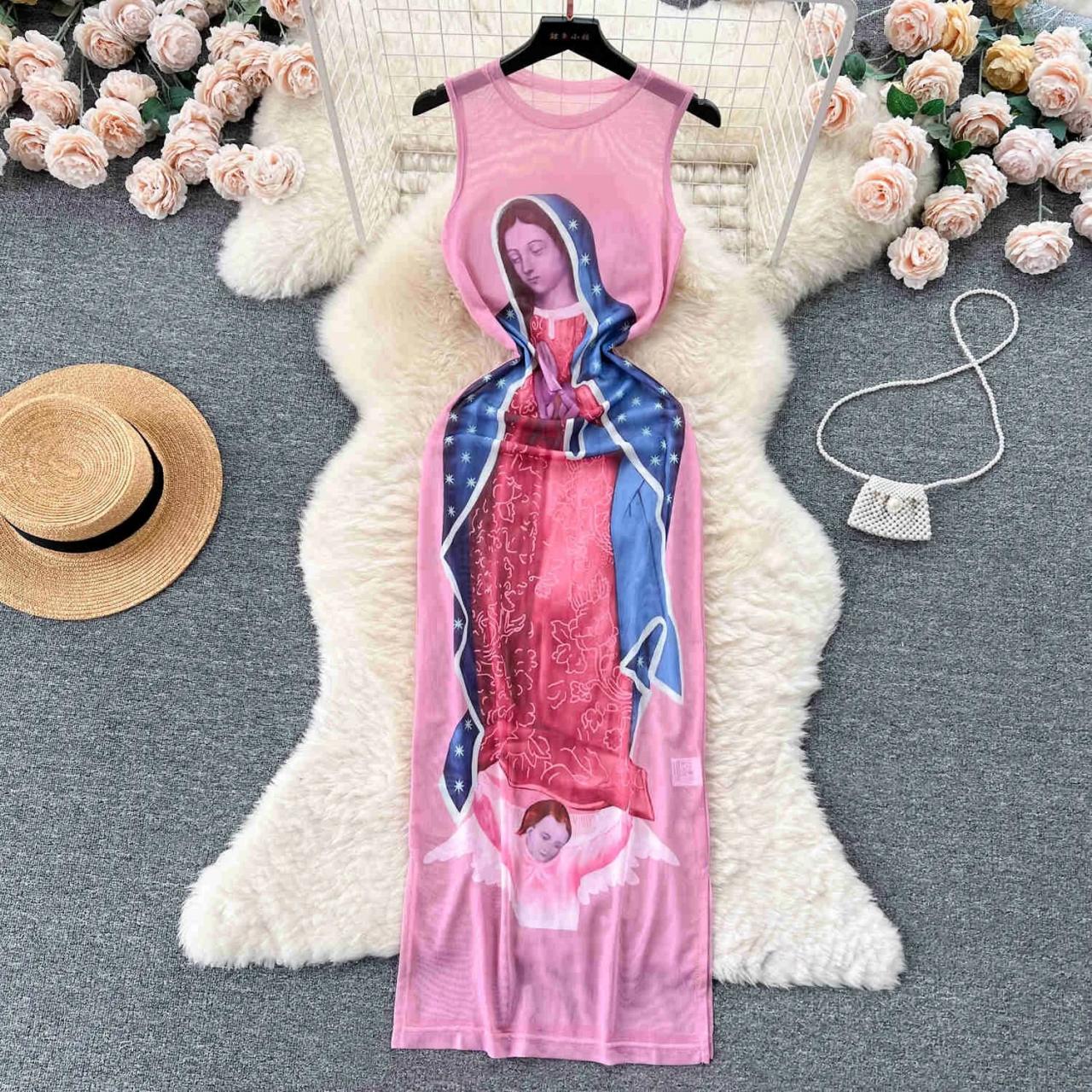 virgin mary in pink dress meaning Elegant Pink Virgin Mary Summer Dress