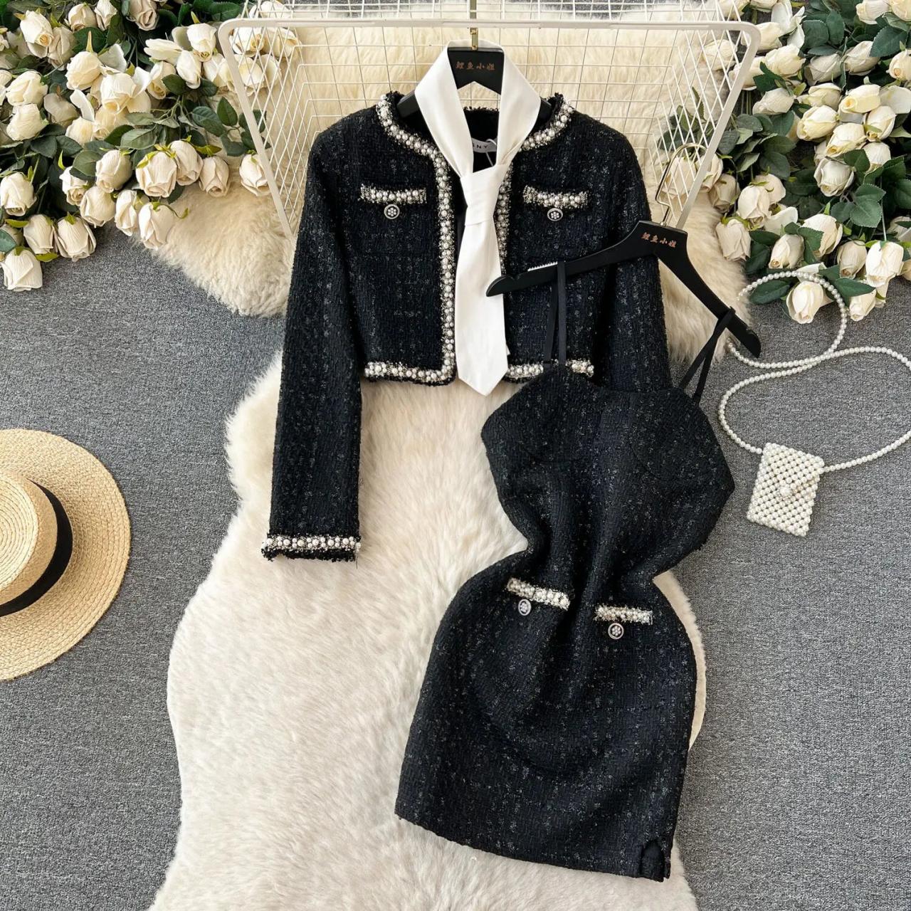 Elegant Black Dress And Blazer Set For Women on Luulla