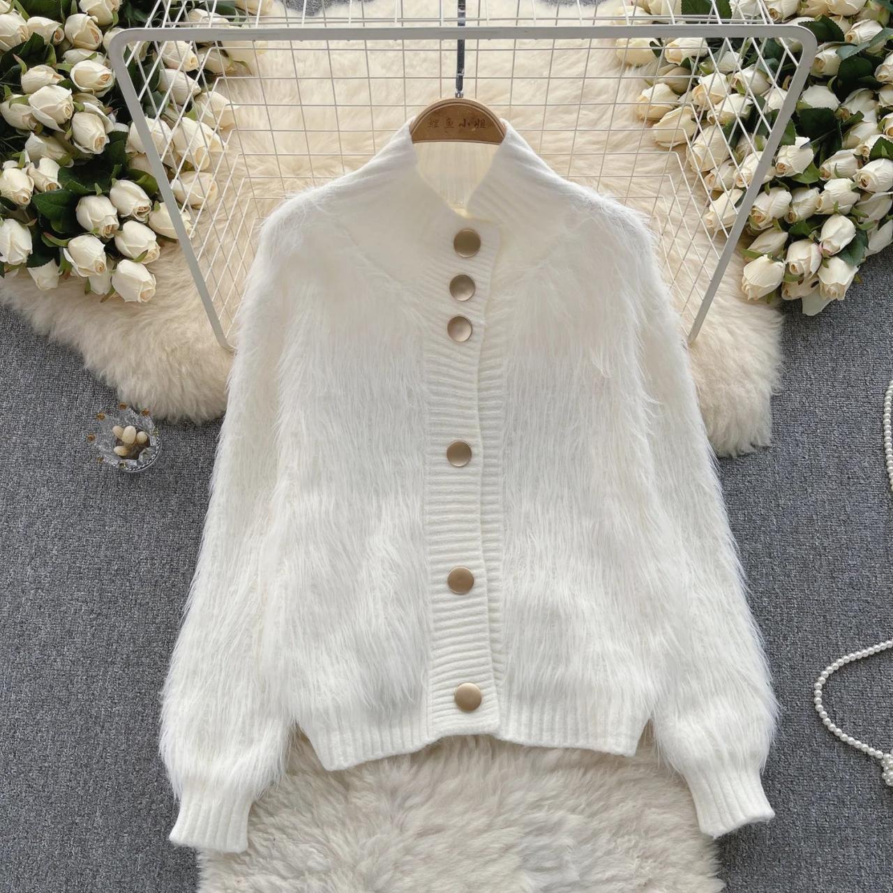 White faux fur cardigan outlet
