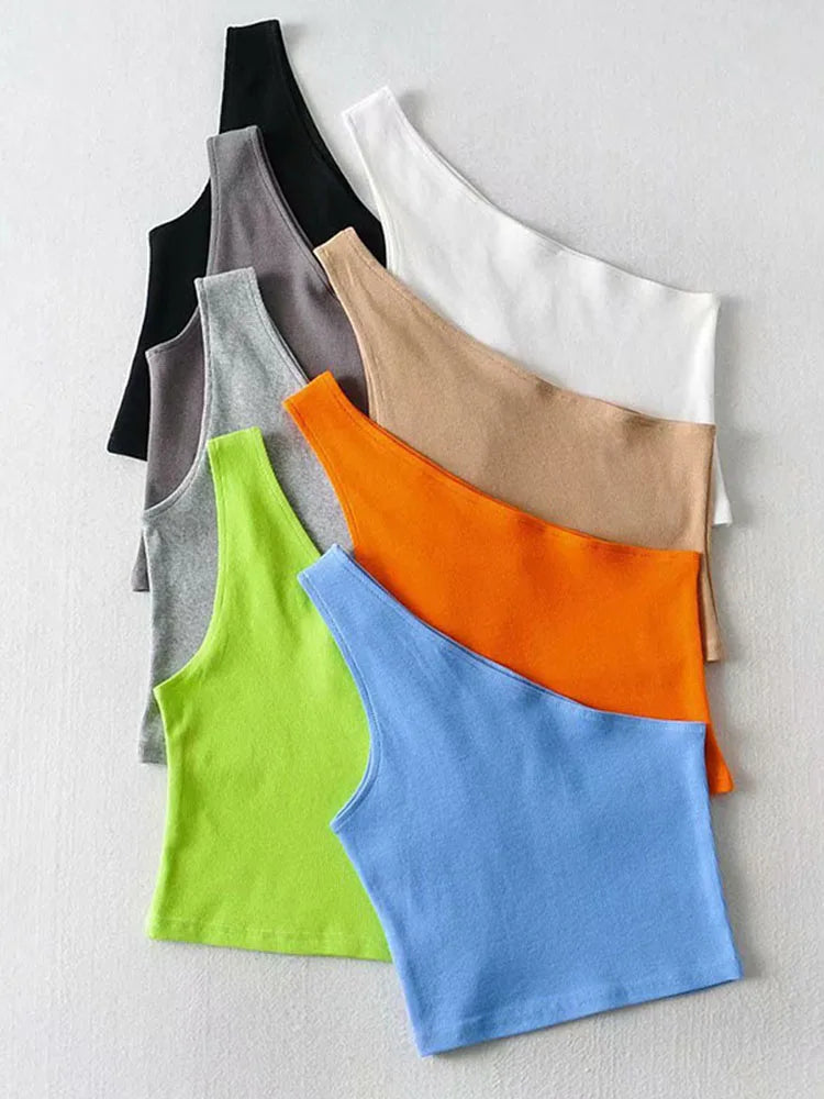 Womens Asymmetrical One-shoulder Tank Top Collection on Luulla