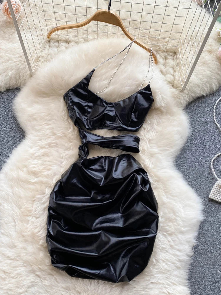 Elegant Black Satin Cutout Party Dress on Luulla