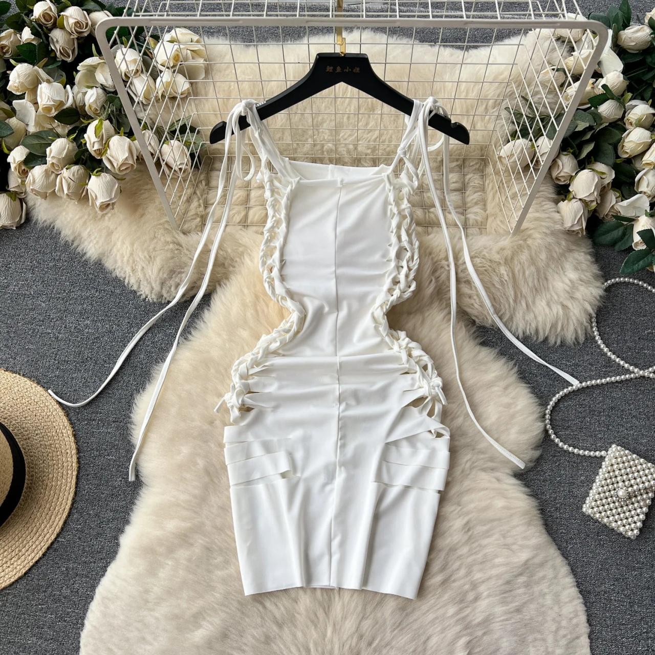 White lace up bodycon dress on sale