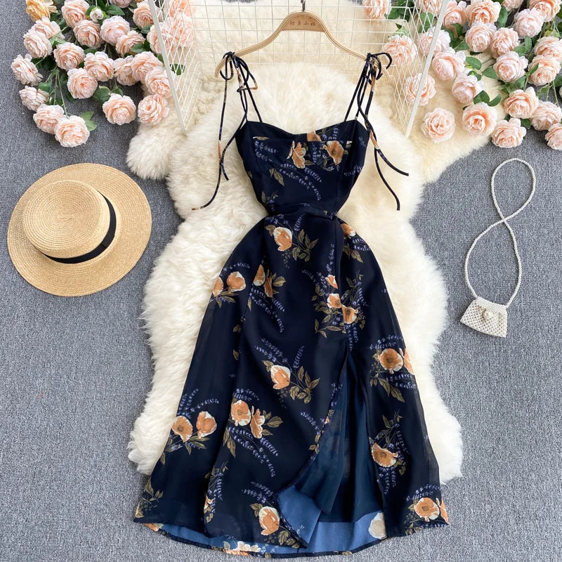 Floral Applique Spaghetti Strap Knit Dress